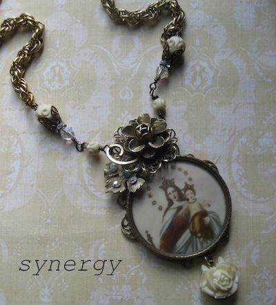 Vintage Artisan Collage Faith Necklace Featuring Queen of Heaven Vintage Artisan Collage Faith Necklace Featuring Queen of Heaven