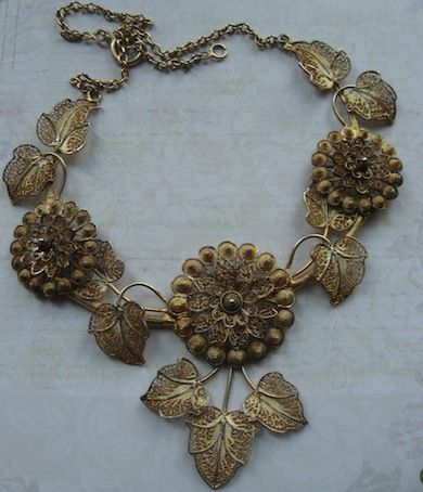 Floral Filigree Bib Necklace With Portugal .833 Mark Floral Filigree Bib Necklace With Portugal .833 Mark