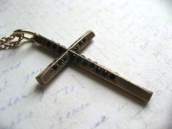 Gold Filled Cross With Emerald Green Rhinestones Gold Filled Cross With Emerald Green Rhinestones