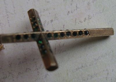 Gold Filled Cross With Emerald Green Rhinestones Gold Filled Cross With Emerald Green Rhinestones