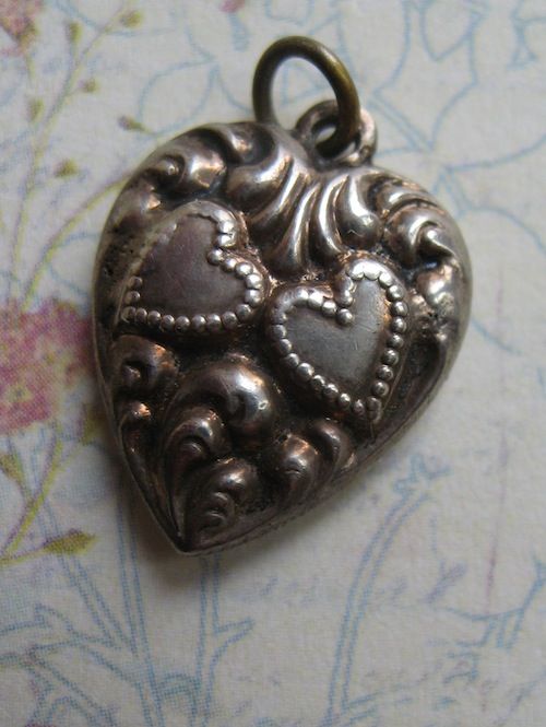 Sterling Puffy Heart Charm With Repousse Design Griffith Hallmark Sterling Puffy Heart Charm With Repousse Design Griffith Hallmark