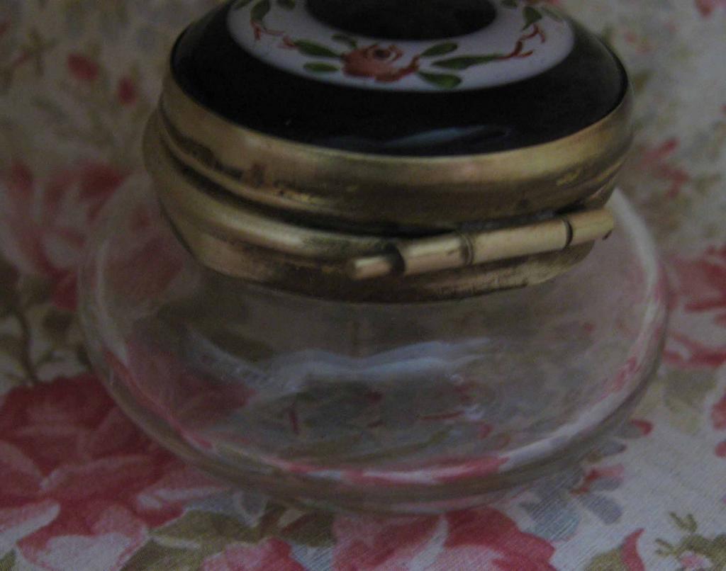 Victorian Enameled Dresser Jar in Black With Roses Victorian Enameled Dresser Jar in Black With Roses