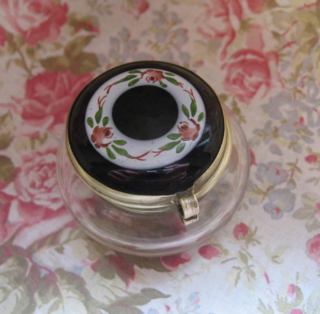 Victorian Enameled Dresser Jar in Black With Roses Victorian Enameled Dresser Jar in Black With Roses