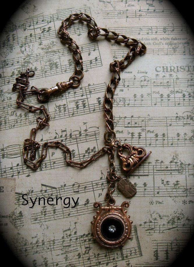 Victorian Fob Trio Charm Necklace With Antique Watch Chain Victorian Fob Trio Charm Necklace With Antique Watch Chain