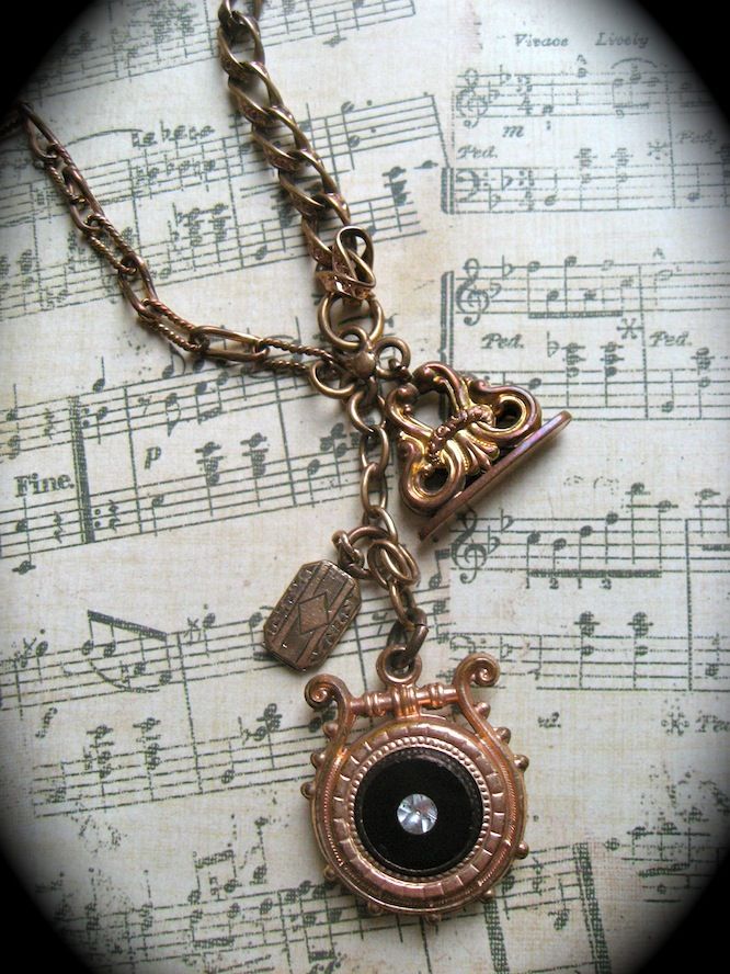 Victorian Fob Trio Charm Necklace With Antique Watch Chain Victorian Fob Trio Charm Necklace With Antique Watch Chain