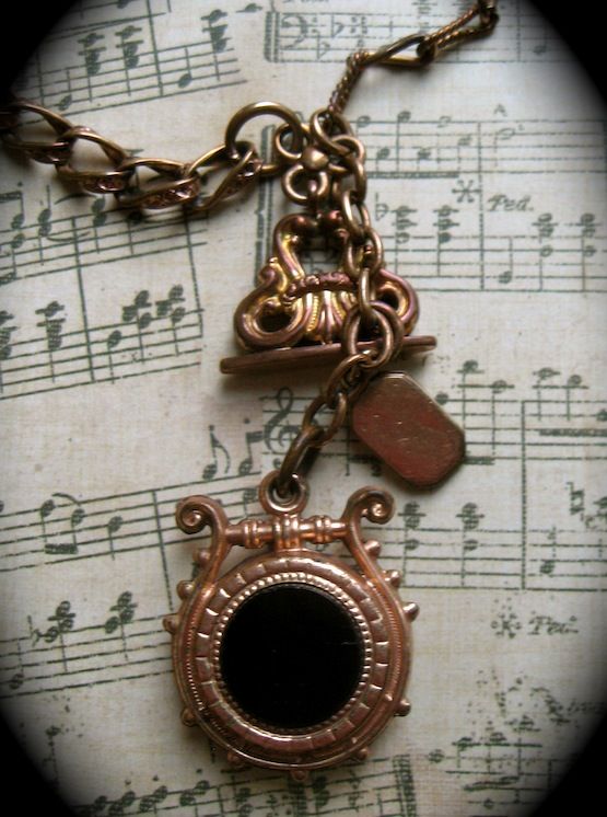 Victorian Fob Trio Charm Necklace With Antique Watch Chain Victorian Fob Trio Charm Necklace With Antique Watch Chain