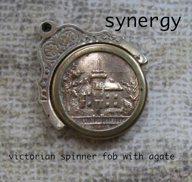 Victorian Double Sided Swivel Fob Charm With House Motif/Agate Victorian Double Sided Swivel Fob Charm With House Motif/Agate