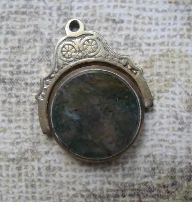 Victorian Double Sided Swivel Fob Charm With House Motif/Agate Victorian Double Sided Swivel Fob Charm With House Motif/Agate