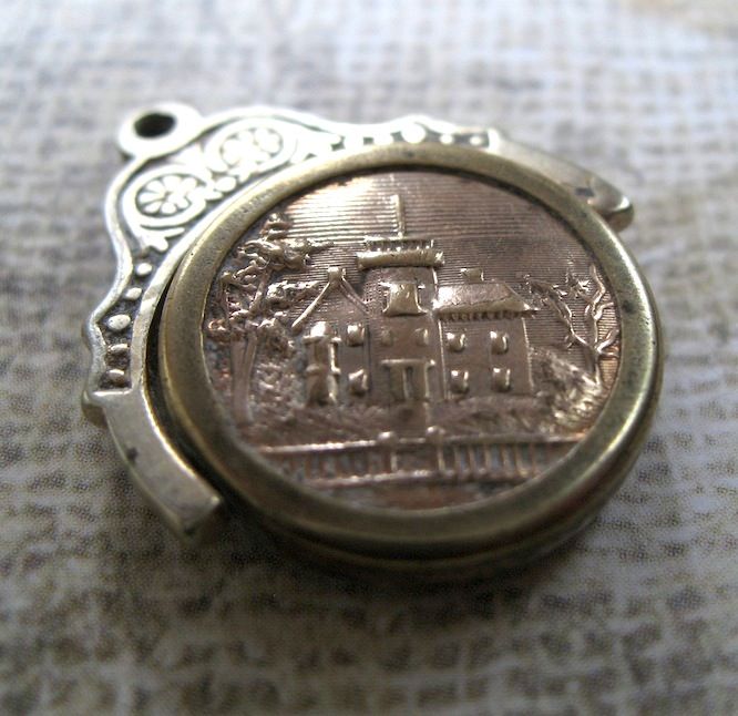 Victorian Double Sided Swivel Fob Charm With House Motif/Agate Victorian Double Sided Swivel Fob Charm With House Motif/Agate