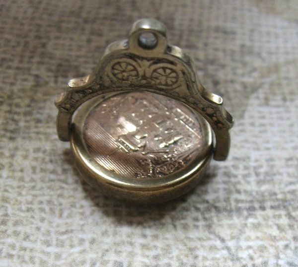 Victorian Double Sided Swivel Fob Charm With House Motif/Agate Victorian Double Sided Swivel Fob Charm With House Motif/Agate