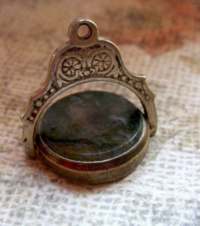Victorian Double Sided Swivel Fob Charm With House Motif/Agate Victorian Double Sided Swivel Fob Charm With House Motif/Agate