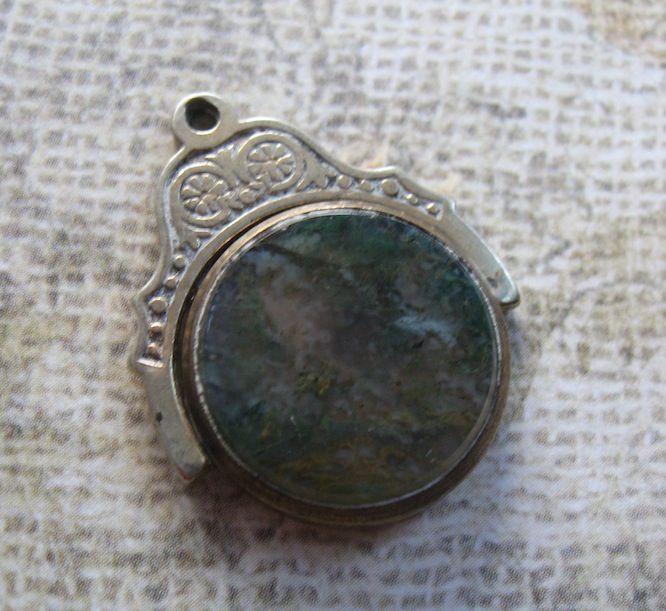 Victorian Double Sided Swivel Fob Charm With House Motif/Agate Victorian Double Sided Swivel Fob Charm With House Motif/Agate