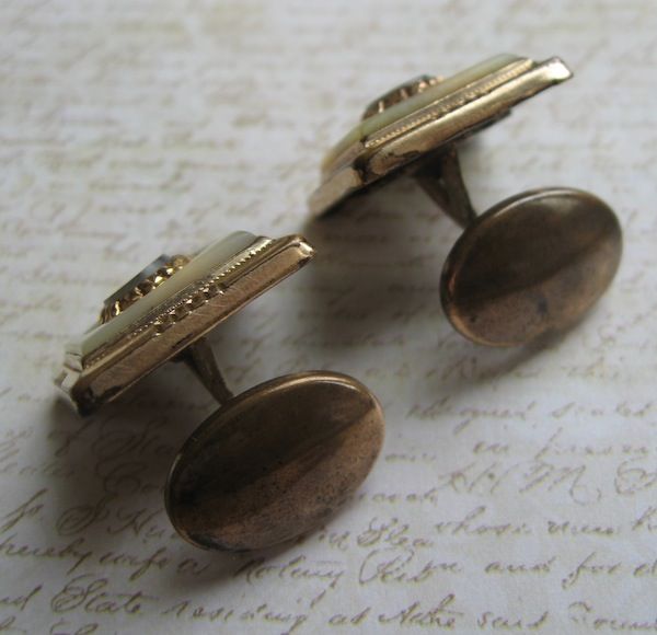 Victorian Mother of Pearl With Moss Agate Hallmarked Cufflinks Victorian Mother of Pearl With Moss Agate Hallmarked Cufflinks
