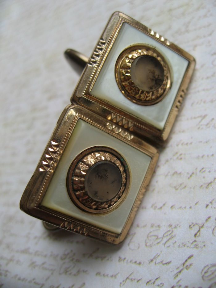 Victorian Mother of Pearl With Moss Agate Hallmarked Cufflinks Victorian Mother of Pearl With Moss Agate Hallmarked Cufflinks