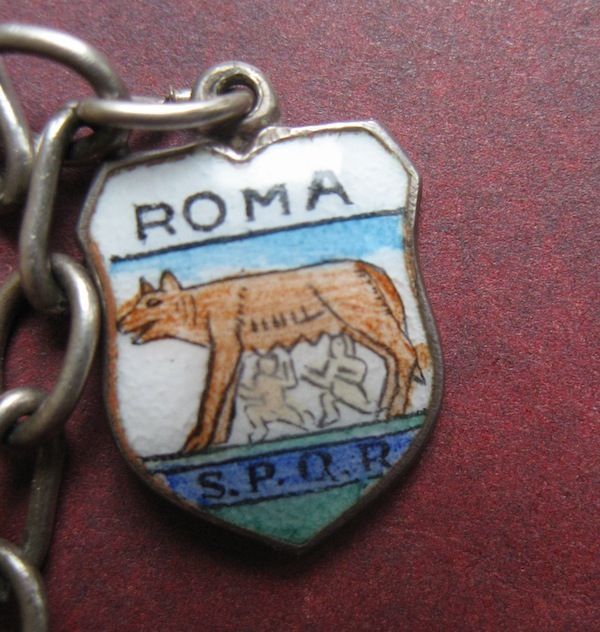 .800 REU Italian Enamel Souvenir Travel Shield Charm Bracelet .800 REU Italian Enamel Souvenir Travel Shield Charm Bracelet