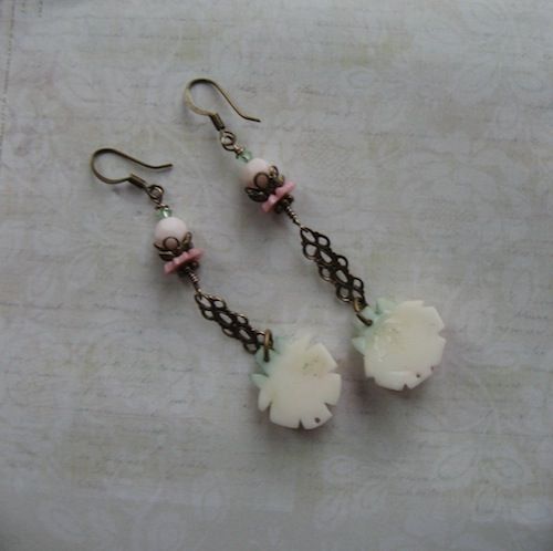 Artisan Vintage Celluloid Rose Drop Earrings Artisan Vintage Celluloid Rose Drop Earrings