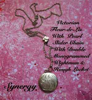 Victorian Fleur-de Lis Seed Pearl Slider Chain With Wightman & Hough Monogrammed Locket Victorian Fleur-de Lis Seed Pearl Slider Chain With Wightman & Hough Monogrammed Locket