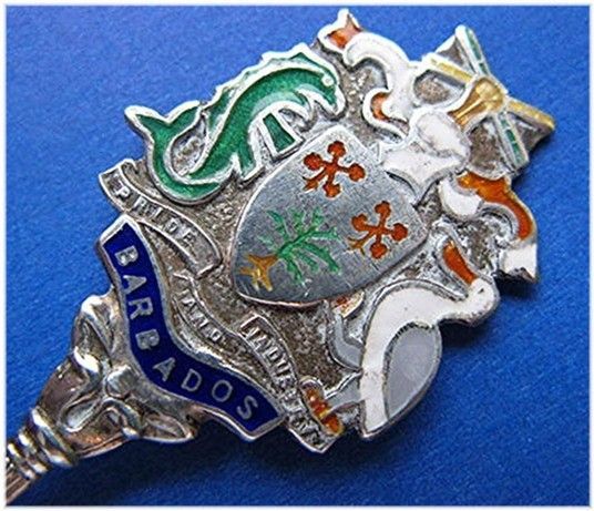 Barbados Coat Of Arms Sterling Silver Enamel Souvenir Spoon Barbados Coat Of Arms Sterling Silver Enamel Souvenir Spoon