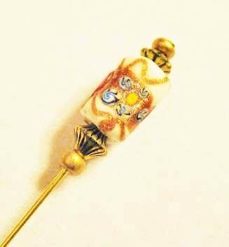 Exquisite White Venetian Art Glass Stick Pin - RARE 1920's Wedding Cake Bead & Aventurina Exquisite White Venetian Art Glass Stick Pin - RARE 1920's Wedding Cake Bead & Aventurina