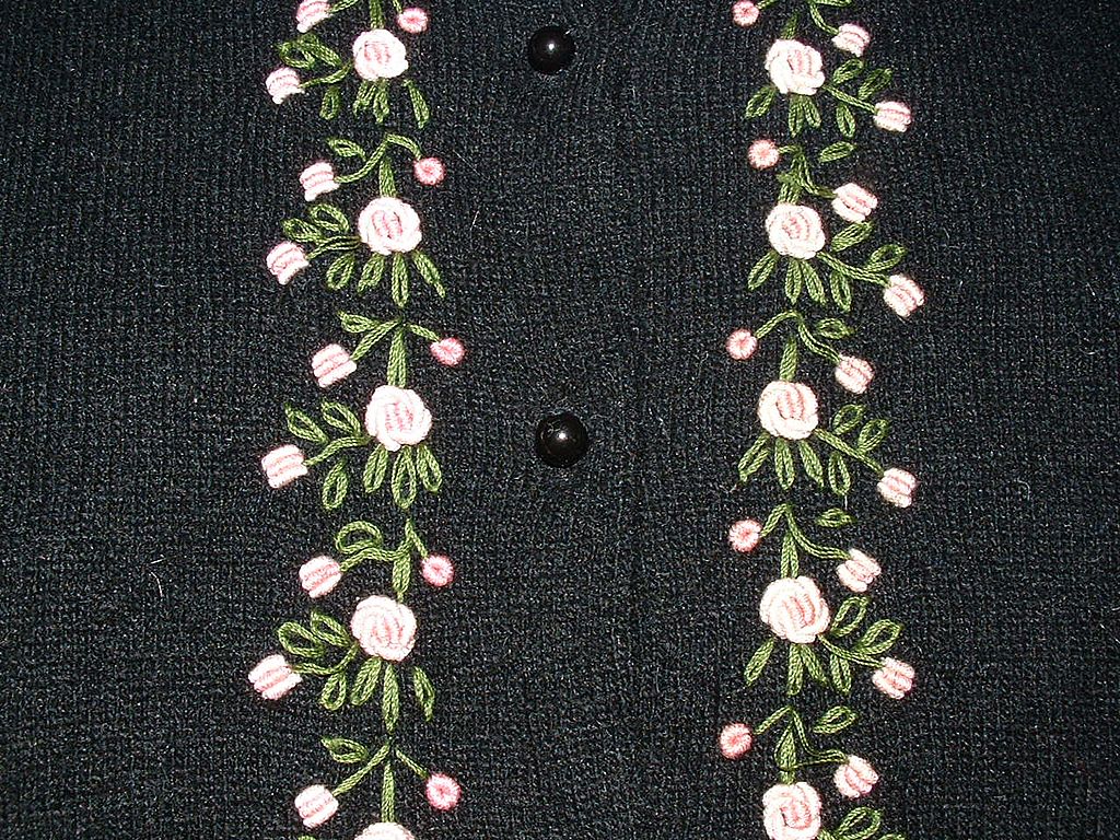 Black Sweater w/Embroidered Flowers & Leaves Black Sweater w/Embroidered Flowers & Leaves