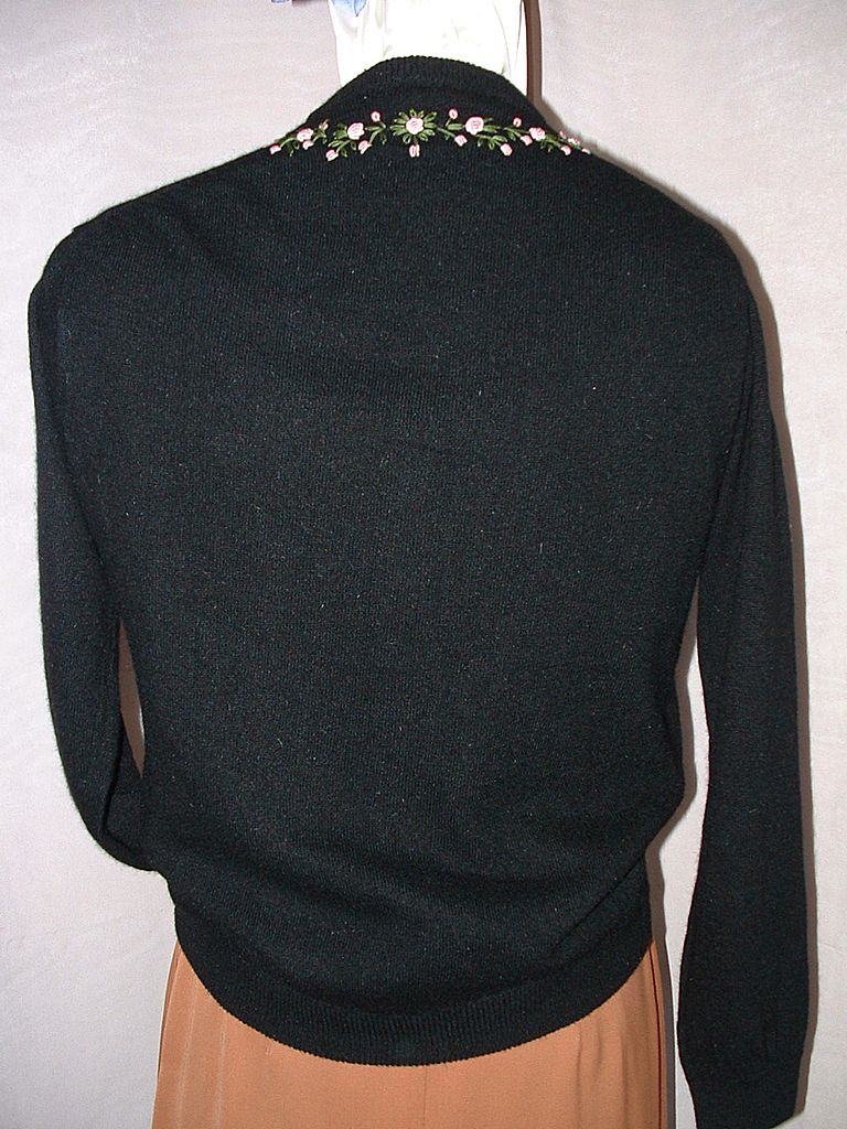 Black Sweater w/Embroidered Flowers & Leaves Black Sweater w/Embroidered Flowers & Leaves