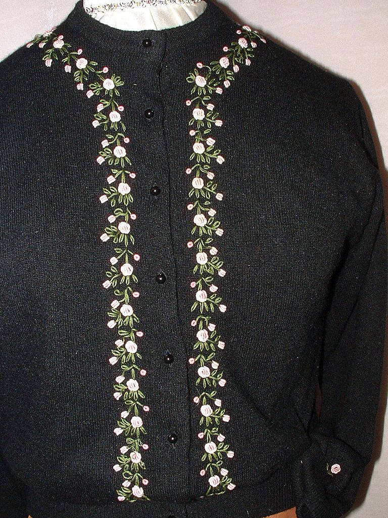 Black Sweater w/Embroidered Flowers & Leaves Black Sweater w/Embroidered Flowers & Leaves