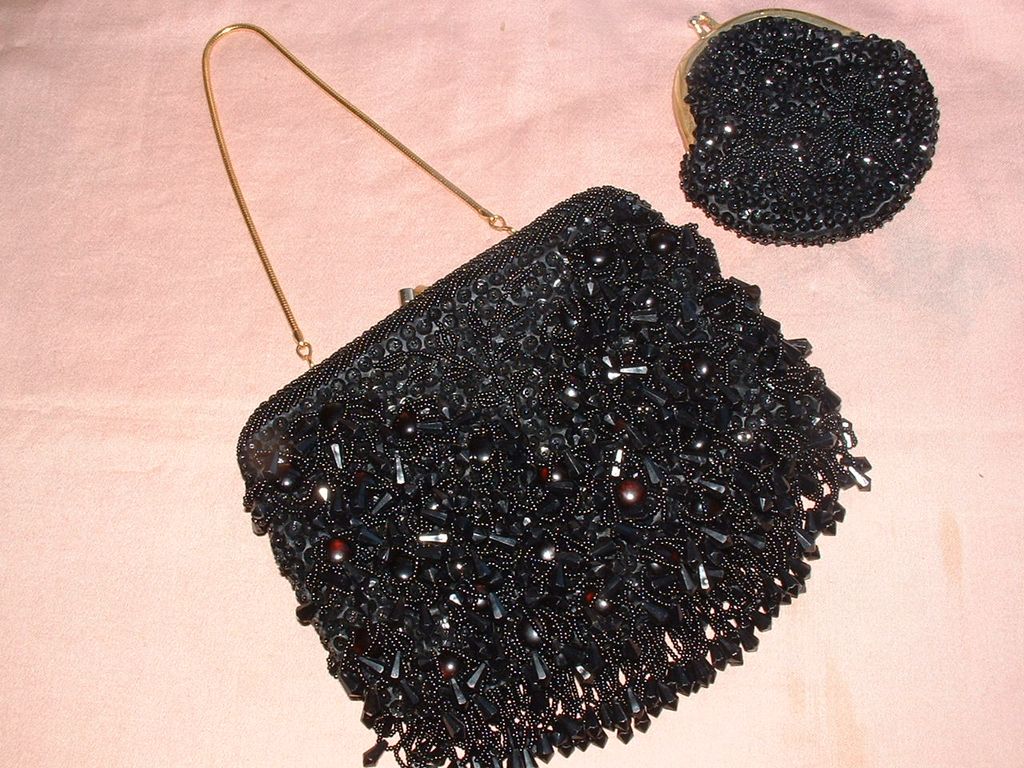 Black Beaded Evening Purse & Coin Purse Black Beaded Evening Purse & Coin Purse