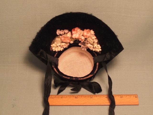 Antique Pink and Black Doll Hat Flower Filled Brim Rabbit Fur Felt Antique Pink and Black Doll Hat Flower Filled Brim Rabbit Fur Felt
