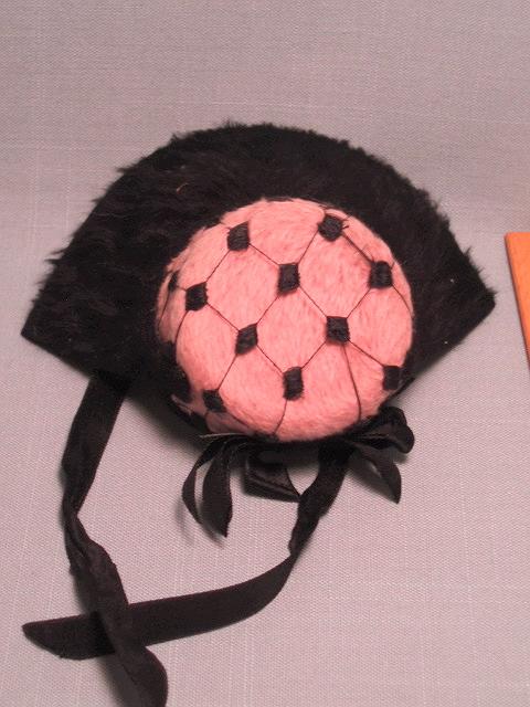Antique Pink and Black Doll Hat Flower Filled Brim Rabbit Fur Felt Antique Pink and Black Doll Hat Flower Filled Brim Rabbit Fur Felt
