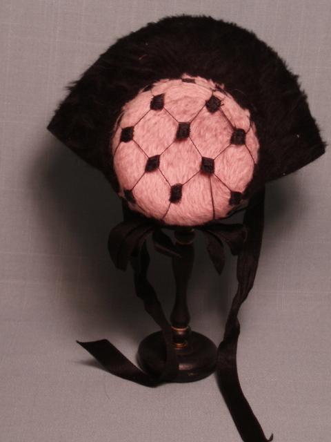 Antique Pink and Black Doll Hat Flower Filled Brim Rabbit Fur Felt Antique Pink and Black Doll Hat Flower Filled Brim Rabbit Fur Felt