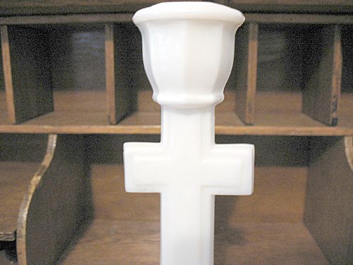 Vintage Collectible Opal Crucifix Candleholder By Cambridge Glass Co. 1890-1920 Mint Vintage Collectible Opal Crucifix Candleholder By Cambridge Glass Co. 1890-1920 Mint