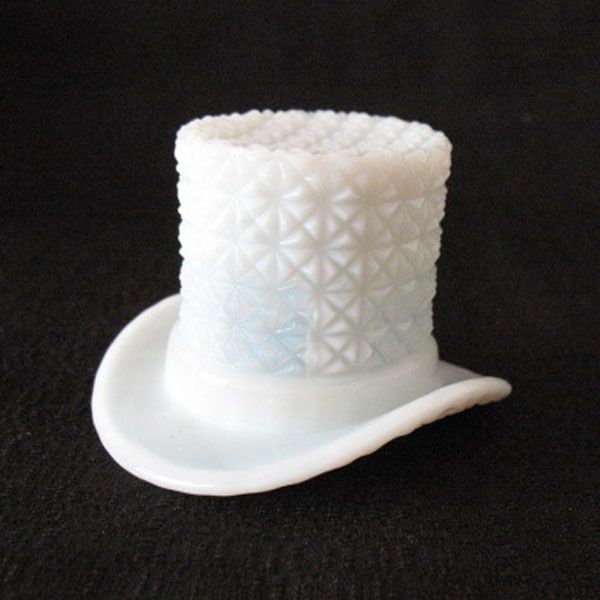 Vintage Milk Glass Top Hat with Buttons & Bows Motif from