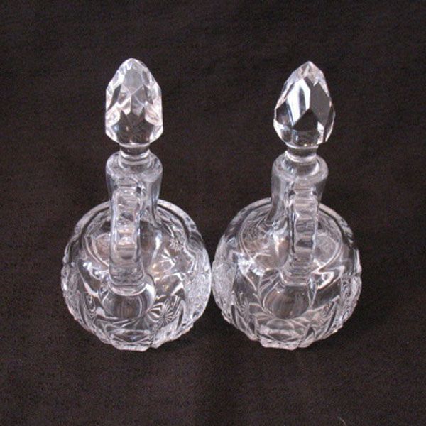 Vintage Collectible Crystal Cruets With Glass Stoppers Hobstar Cut from