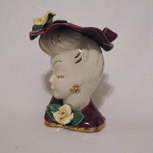 10% OFF Vintage Lady Head Vase Burgundy Hat & Dress 24K Gold Accents 1960s Excellent Condition 10% OFF Vintage Lady Head Vase Burgundy Hat & Dress 24K Gold Accents 1960s Excellent Condition