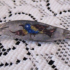 Very Old Vintage Sword Brooch Enameled Bird Guilloche Enameled Handle Very Old Vintage Sword Brooch Enameled Bird Guilloche Enameled Handle