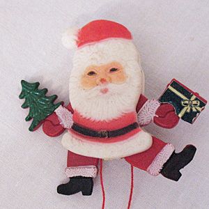 Vintage Mechanical Santa Claus Celluloid Christmas Brooch Vintage Mechanical Santa Claus Celluloid Christmas Brooch