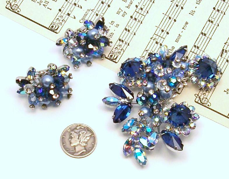 Sparkling Blue VENDOME Brooch and Earrings Sparkling Blue VENDOME Brooch and Earrings
