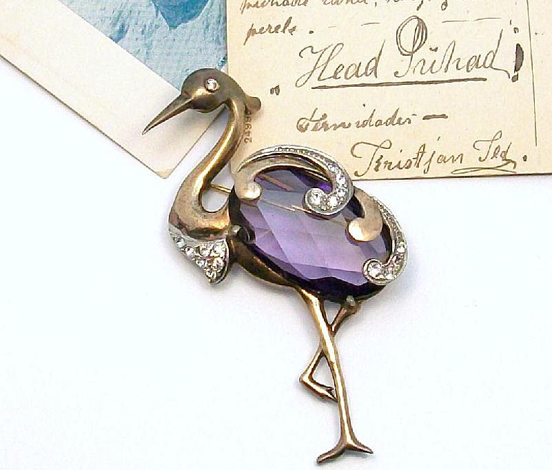 Beautiful figural Art Deco Sterling HERON Bird pin Beautiful figural Art Deco Sterling HERON Bird pin