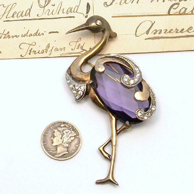 Beautiful figural Art Deco Sterling HERON Bird pin Beautiful figural Art Deco Sterling HERON Bird pin