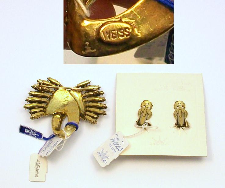 WEISS Pin and Earrings Demi-Parure -Gold Luster Rhinestones! WEISS Pin and Earrings Demi-Parure -Gold Luster Rhinestones!