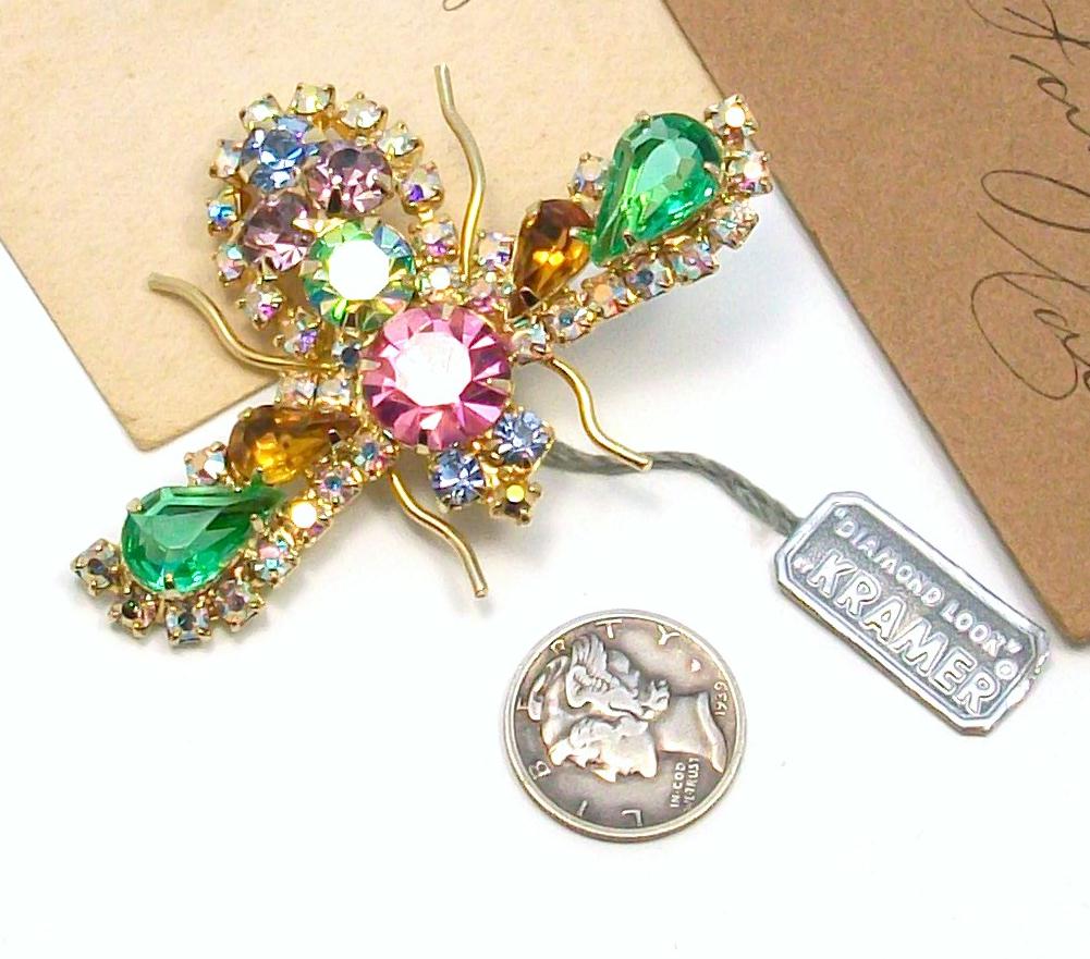 KRAMER Rhinestone Bee Insect Bug Pin with original Hang Tag!! KRAMER Rhinestone Bee Insect Bug Pin with original Hang Tag!!