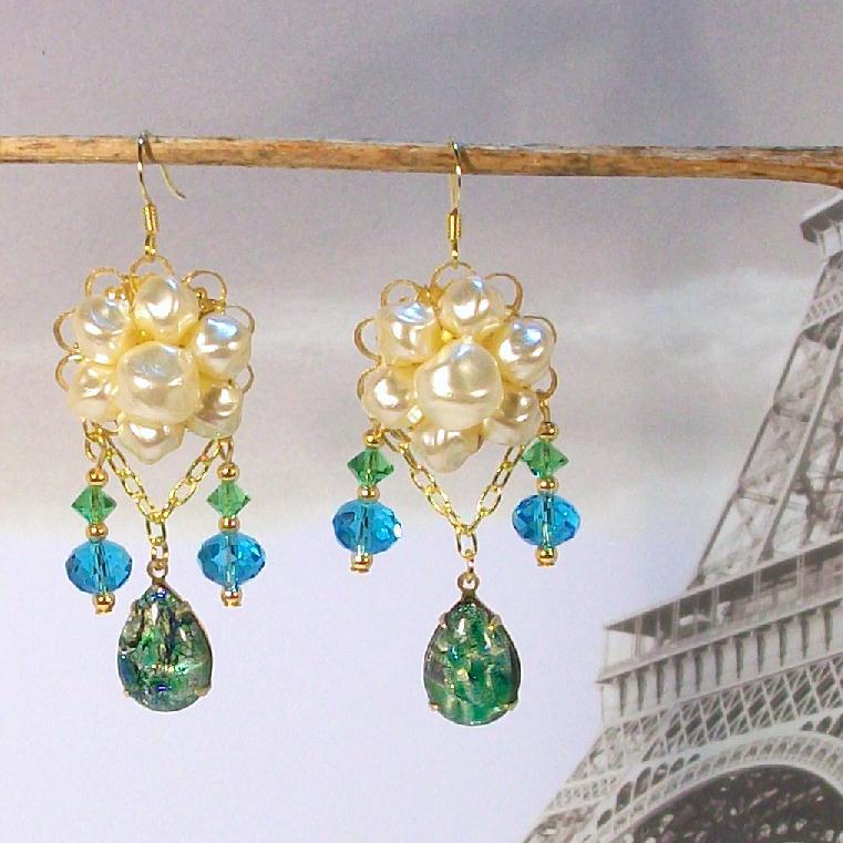 GREEN OPAL ........Elegant Pierced Earrings by Temptations GREEN OPAL ........Elegant Pierced Earrings by Temptations