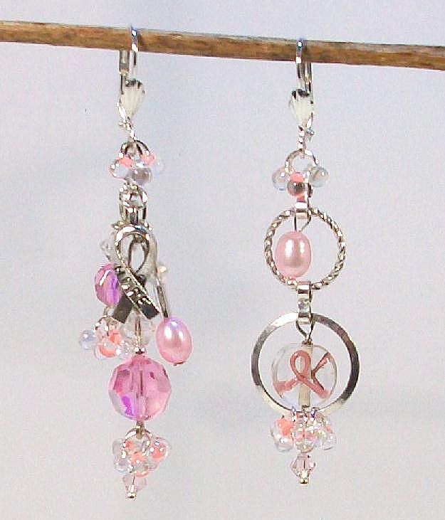 PINK RIBBON.......Asymmetrical Earrings by Temptations PINK RIBBON.......Asymmetrical Earrings by Temptations