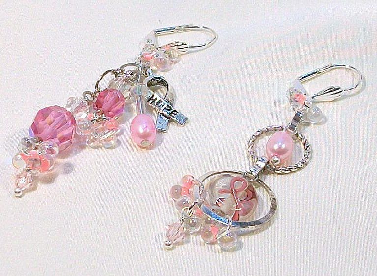 PINK RIBBON.......Asymmetrical Earrings by Temptations PINK RIBBON.......Asymmetrical Earrings by Temptations