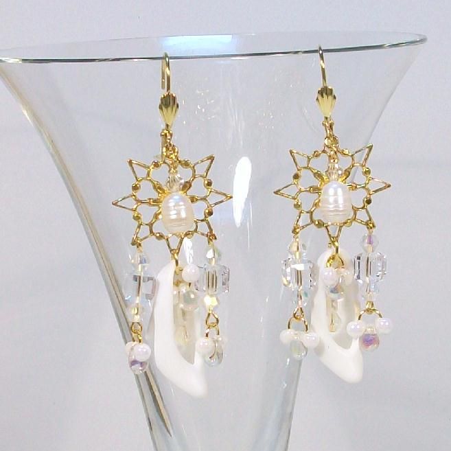 WHITE SHOES........Pierced Earrings ready for a Wedding WHITE SHOES........Pierced Earrings ready for a Wedding