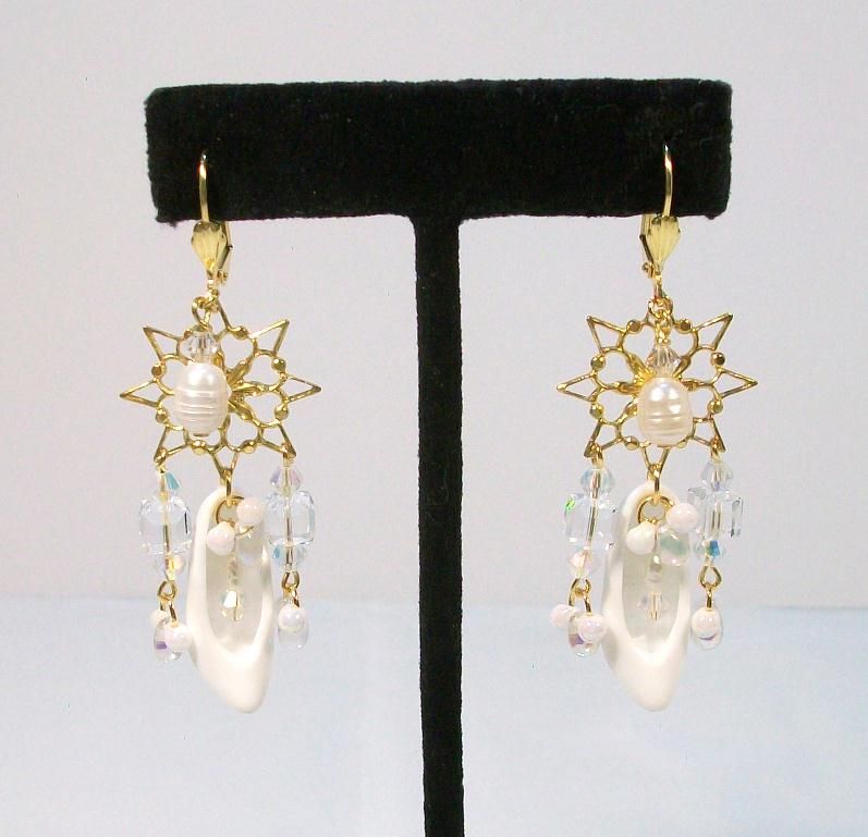 WHITE SHOES........Pierced Earrings ready for a Wedding WHITE SHOES........Pierced Earrings ready for a Wedding
