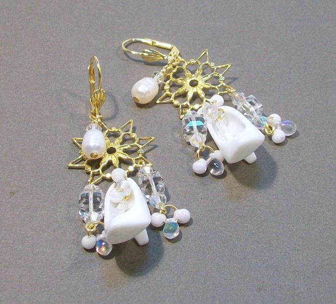 WHITE SHOES........Pierced Earrings ready for a Wedding WHITE SHOES........Pierced Earrings ready for a Wedding