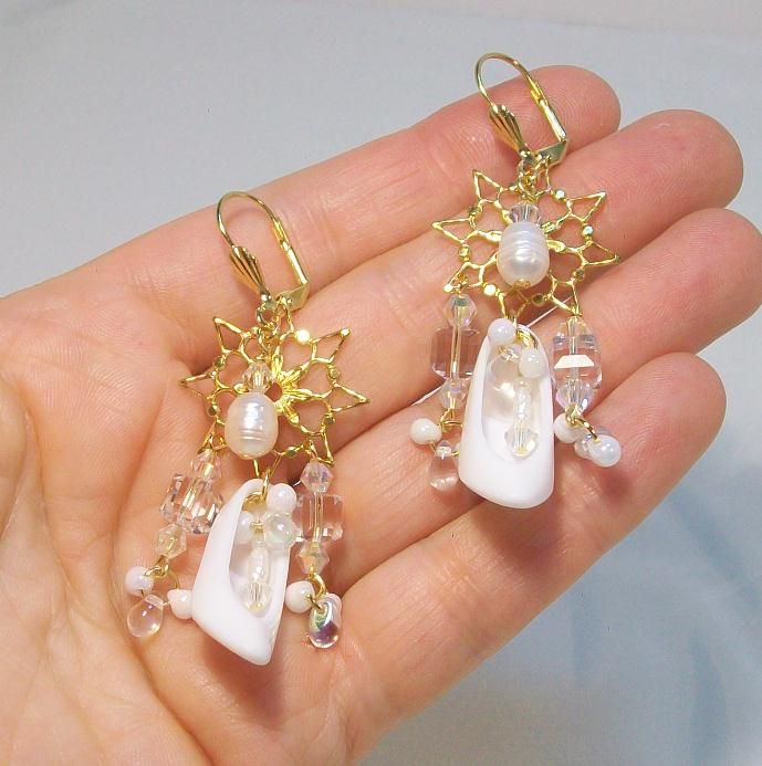 WHITE SHOES........Pierced Earrings ready for a Wedding WHITE SHOES........Pierced Earrings ready for a Wedding