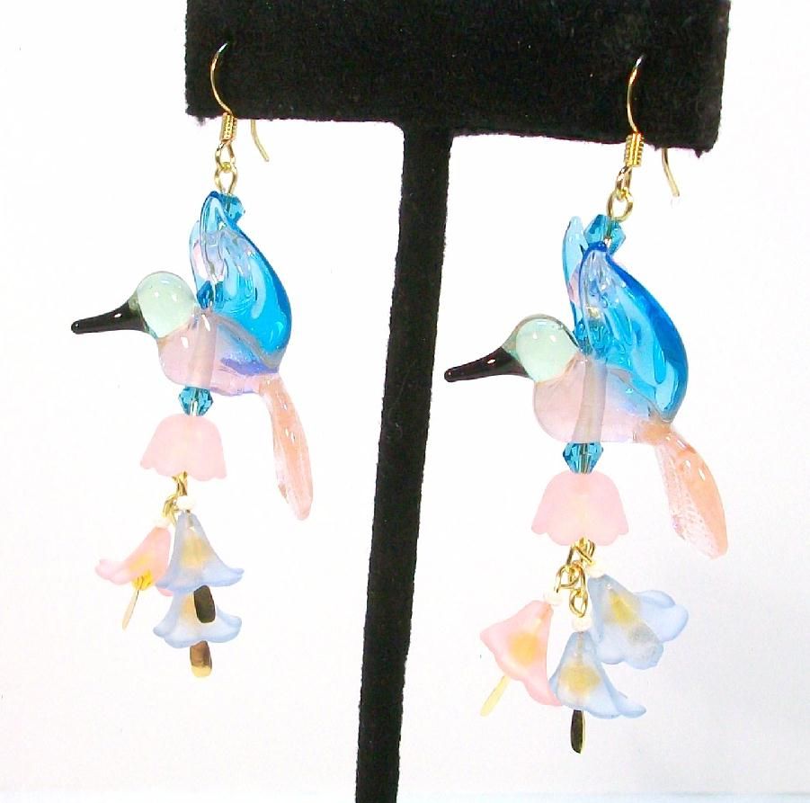 Blue and Pink HUMMINGBIRDS.......Symmetrical Earrings Blue and Pink HUMMINGBIRDS.......Symmetrical Earrings