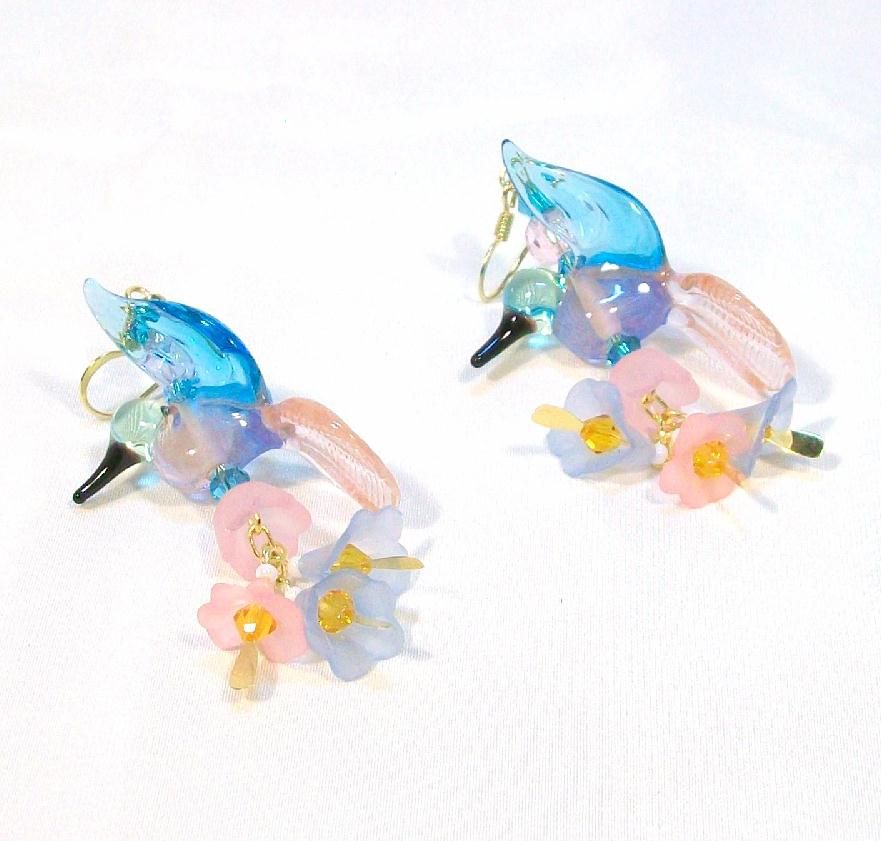 Blue and Pink HUMMINGBIRDS.......Symmetrical Earrings Blue and Pink HUMMINGBIRDS.......Symmetrical Earrings